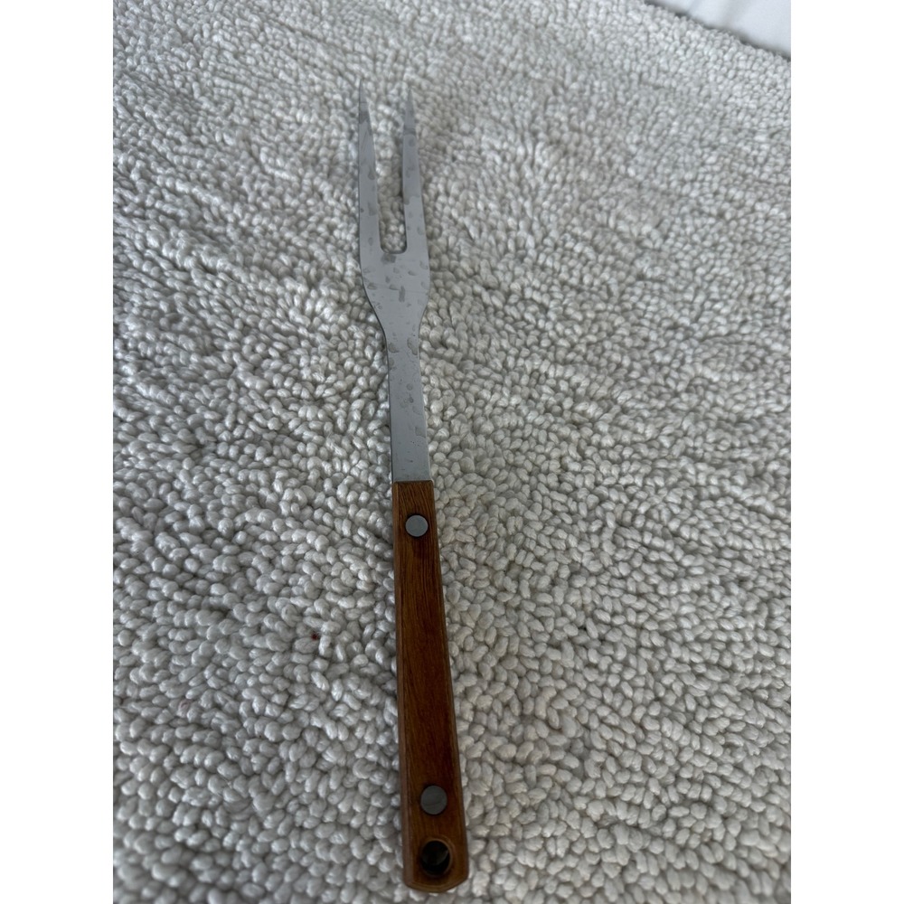 Vintage Stainless Steel Carving Fork Wood‎ Handle Japan